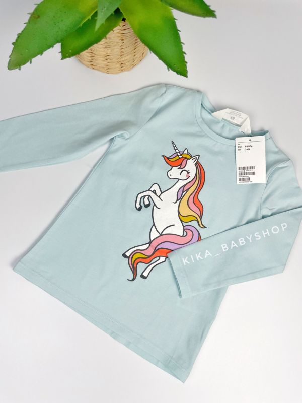 Лонгслів H&M 4-6 та 6-8 р. ментоловий з принтом